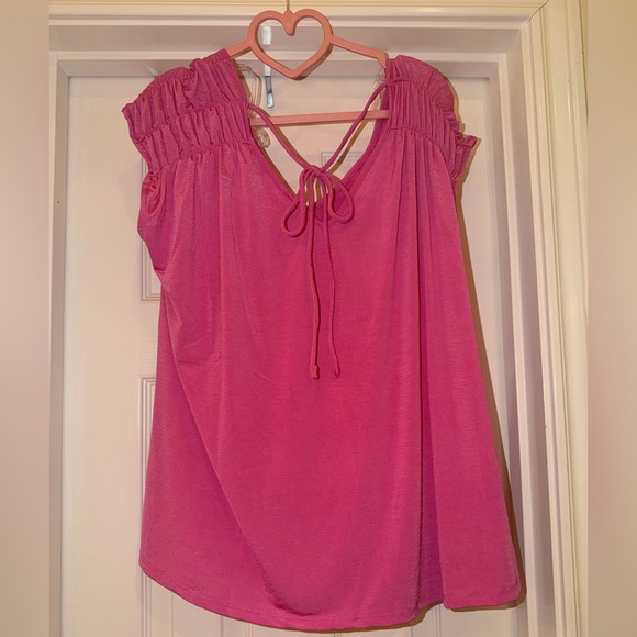 Dear Scarlett Pink Ruched Shoulder Tie-Back Blouse - Picture 2 of 4